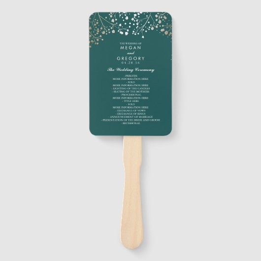 Aquamarin und Gold | Hochzeitsprogramm für Gipskrä Fächer (Vorderseite)