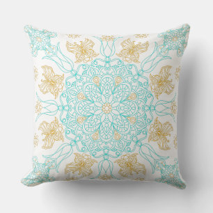 Aquamarin und Gold Mandala mit Schmetterling Kissen