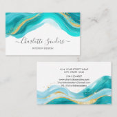 Aquamarin und Gold Moderne Flüssige Wasserfarben A Visitenkarte (Vorne/Hinten)