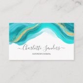 Aquamarin und Gold Moderne Flüssige Wasserfarben A Visitenkarte (Vorderseite)