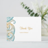 Aquamarin und Gold Paisley Traditionelle Indische Dankeskarte (Stehend Vorderseite)