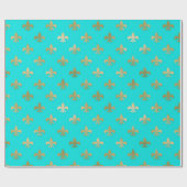 Aquamarin und Gold Paris Fleur De Lys Foil Geschenkpapier (Flach)