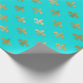 Aquamarin und Gold Paris Fleur De Lys Foil Geschenkpapier (Ecke)
