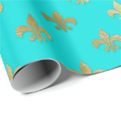 Aquamarin und Gold Paris Fleur De Lys Foil Geschenkpapier (Rolleneckpunkt)