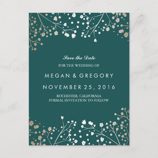 Aquamarin und Gold Save the Date Ankündigungspostkarte (Vorderseite)