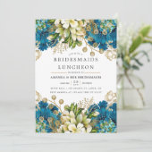 Aquamarin und Gold Shabby-Chic Bridesmaids Luncheo Einladung (Stehend Vorderseite)