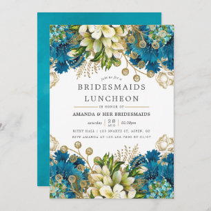 Aquamarin und Gold Shabby-Chic Bridesmaids Luncheo Einladung