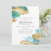 Aquamarin und Gold Tropical Bachelorette Wochenend Einladung (Stehend Vorderseite)