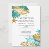 Aquamarin und Gold Tropical Beach Bat Mitzvah Einladung (Vorderseite)