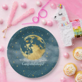 Aquamarin und Gold über den Mond Glückwünsche Pappteller (Party)