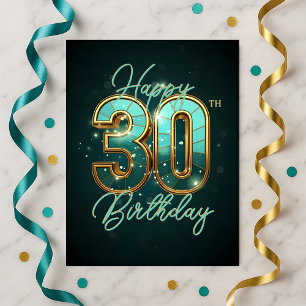 Aquamarin und Gold zum 30. Geburtstag Postkarte