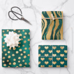 Aquamarin- und Goldgalm Geschenkpapier Set<br><div class="desc">Folien und Glitzer aus Imitat aquamarin und goldfarben,  antikes Damastpapier.</div>