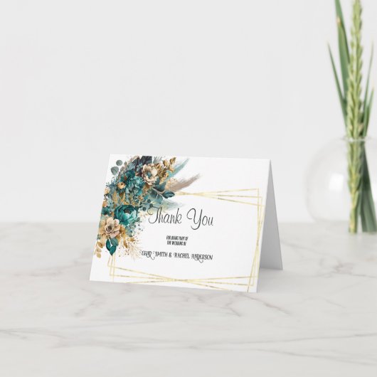 Aquamarin- und Goldhochzeit Dankeskarte (Vorderseite)
