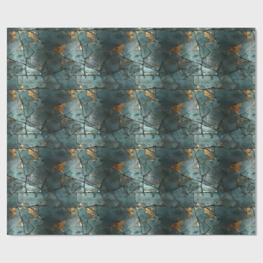 Aquamarin- und Goldleaf-Design gestört Geschenkpapier (Flach)