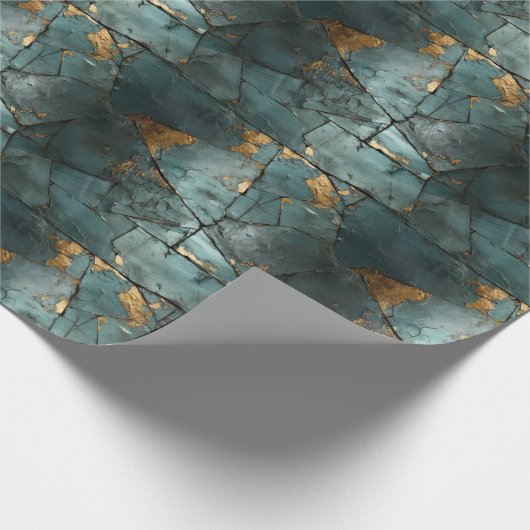 Aquamarin- und Goldleaf-Design gestört Geschenkpapier (Ecke)