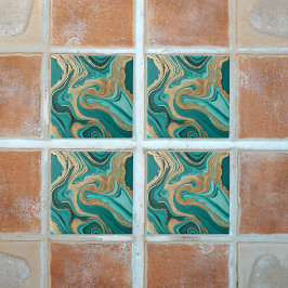 Aquamarin- und Goldmarmor Fliese