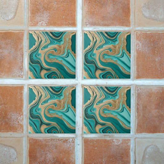 Aquamarin- und Goldmarmor Fliese