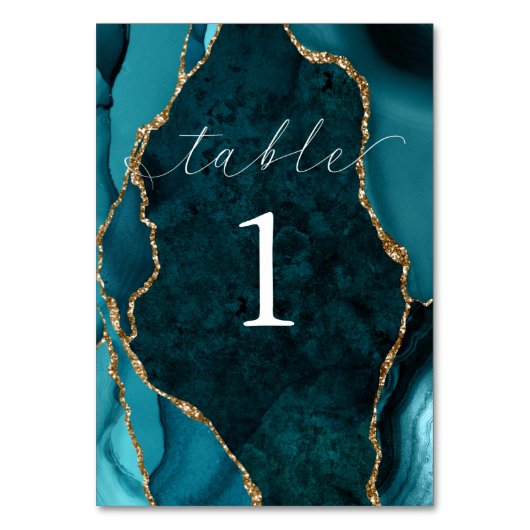 Aquamarin- und Goldmarmorkarte Tischnummer (Rückseite)