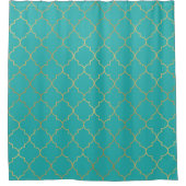 Aquamarin- und Goldquatrefolienmuster Duschvorhang (Vorderseite)