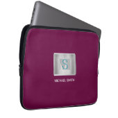 Aquamarin und grau Monogramm, Silbername, Silberna Laptopschutzhülle (Vorne Rechts)