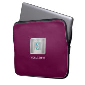 Aquamarin und grau Monogramm, Silbername, Silberna Laptopschutzhülle (Vorderseite Links)