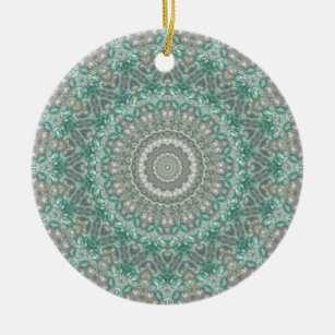 Aquamarin und grau "Seasons: Winter" Mandala Keramikornament