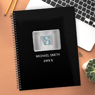 Aquamarin und grau, weißer Name, Jahr silber/schwa Planer