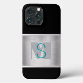 Aquamarin- und graue Monogramm, gebürstetes Silber Case-Mate iPhone Hülle (Rückseite)