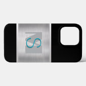 Aquamarin- und graue Monogramm, gebürstetes Silber Case-Mate iPhone Hülle (Rückseite (Horizontal))