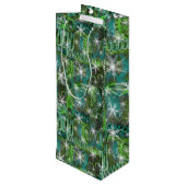 Aquamarin und grün mit Schneeflocken Geschenktüte Für Weinflaschen (Rückseite Schrägansicht)
