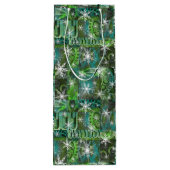 Aquamarin und grün mit Schneeflocken Geschenktüte Für Weinflaschen (Rückseite)