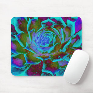 Aquamarin und grüne Sukkulente Sedumrosette Mousepad