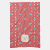Aquamarin und Korallenfloral Monogram Kitchen Hand Geschirrtuch (Vertikal)