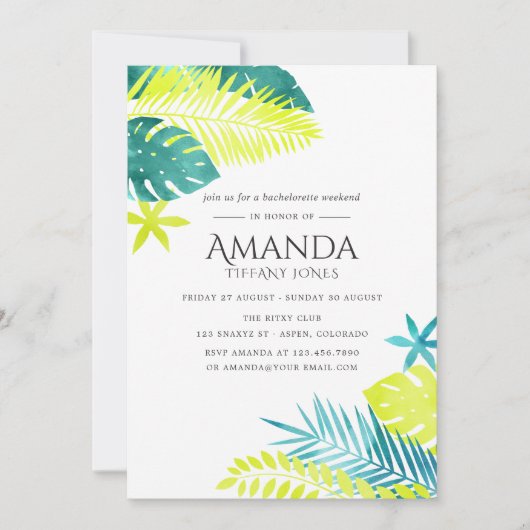 Aquamarin und Lemon Tropical Bachelorette Weekend Einladung (Vorderseite)