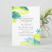 Aquamarin und Lemon Tropical Bridesmaids Luncheon Einladung (Stehend Vorderseite)