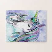 Aquamarin und Lilac Unicorn Mutter und Kind Puzzle (Horizontal)