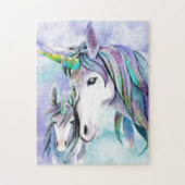 Aquamarin und Lilac Unicorn Mutter und Kind Puzzle (Vertikal)