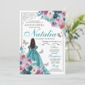 Aquamarin und Mauve Ocean Sunset Princess Quincean Einladung (Stehend Vorderseite)