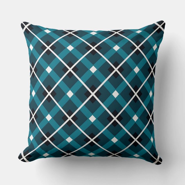 Aquamarin- und Navy-Geometric-Grid-Muster Kissen (Vorderseite)