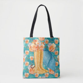 AQUAMARIN- UND ORANGE-WASSERFALL-BLUME REGENBOOTE TASCHE