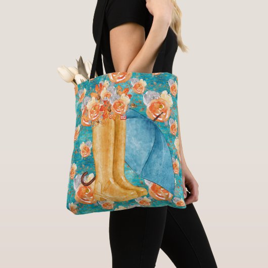 AQUAMARIN- UND ORANGE-WASSERFALL-BLUME REGENBOOTE TASCHE (Von Nahem)