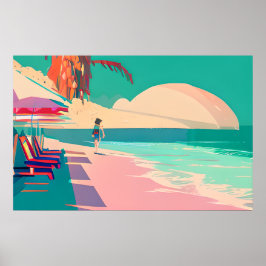 Aquamarin und Peach Beach Abstrakt AI Art Poster