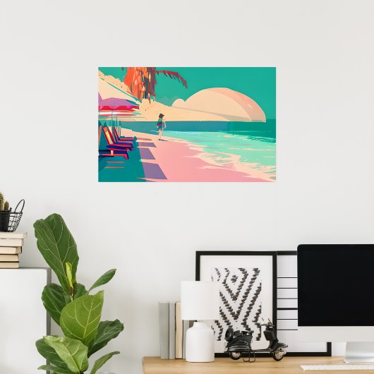 Aquamarin und Peach Beach Abstrakt AI Art Poster (Heimbüro)