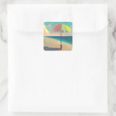 Aquamarin und Peach Beach Abstrakt AI Art Quadratischer Aufkleber (Tasche)