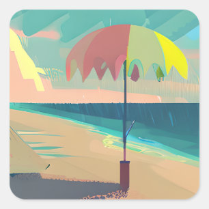 Aquamarin und Peach Beach Abstrakt AI Art Quadratischer Aufkleber