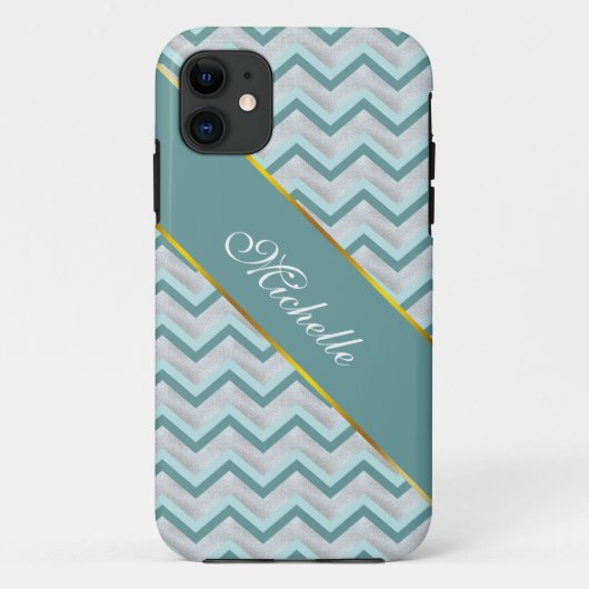 Aquamarin und Perlen ZigZag Case-Mate iPhone Hülle (Rückseite)