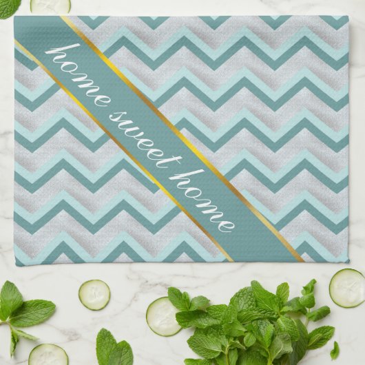 Aquamarin und Perlen ZigZag Geschirrtuch (Gefaltet)