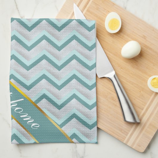 Aquamarin und Perlen ZigZag Geschirrtuch (Viertel Falte)