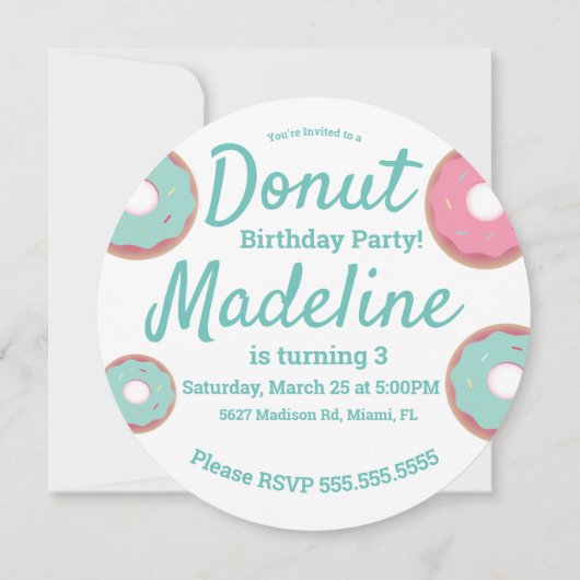 Aquamarin und rosa Donut Sprinkle Mix Runde Einladung (Rückseite)