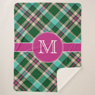 Aquamarin und rosa Karierter Sherpa-Deckenschuh Sherpadecke
